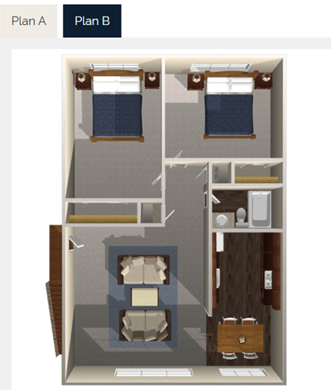 Floor plan for 2 beds, 1 bath, 850 sqft